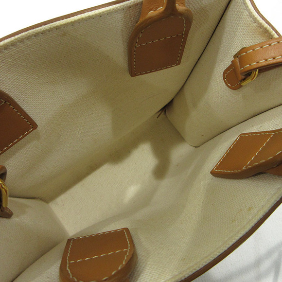 Celine Vertical Cabas Canvas Tote Shoulder Bag Beige Tan White - Picture 5 of 11